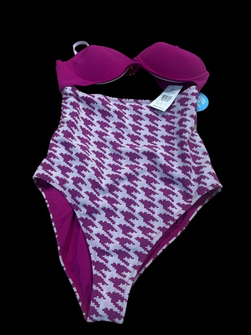 WET Size Large (L) Houndstooth Print Bandeau One Piece Swimsuit